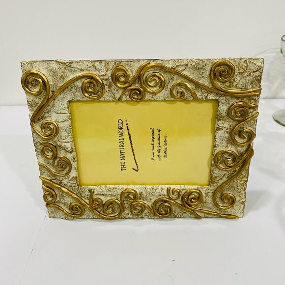 The Natural World Photo Picture Frame Whimsical White & Goldtone Mod Stone Look - Picture 2 of 7
